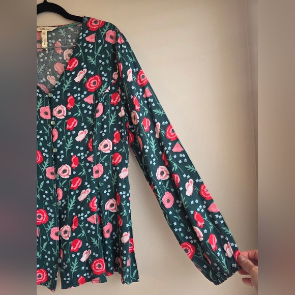 Matilda Jane Teal Floral V-Neck Blouse with Pink & Red Flowers - Picture 6 of 11